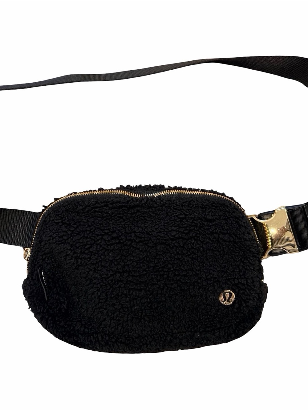 lululemon athletica Black Sherpa Crossbody Belt Bag with Gold Hardware